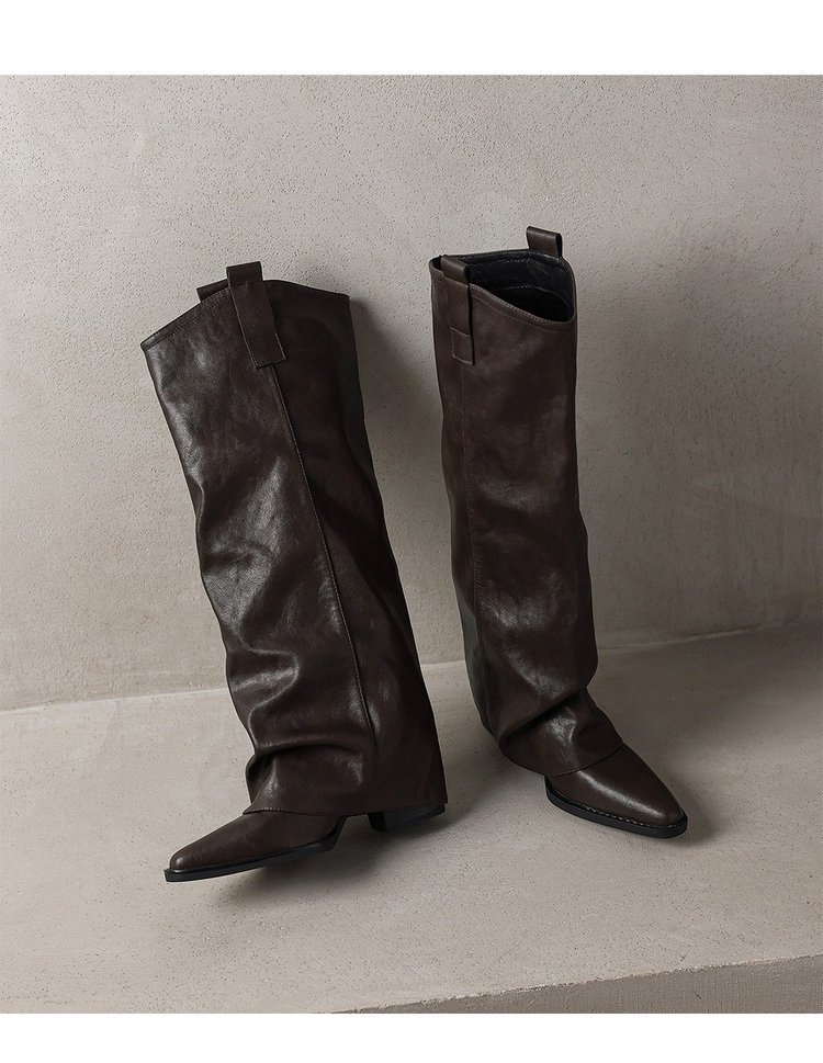 ShoeGlobe Echtleder-Version! Schwarze, gerade geschnittene Overknee-Reitstiefel für Damen mit spitzer Zehenpartie und erhöhter Körpergröße._voghion.com