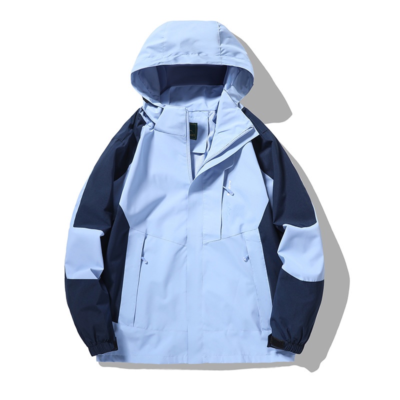 Veste de randonnée imperméable et coupe-vent pour femme, color block, avec capuche amovible. Modèle unique._voghion.com