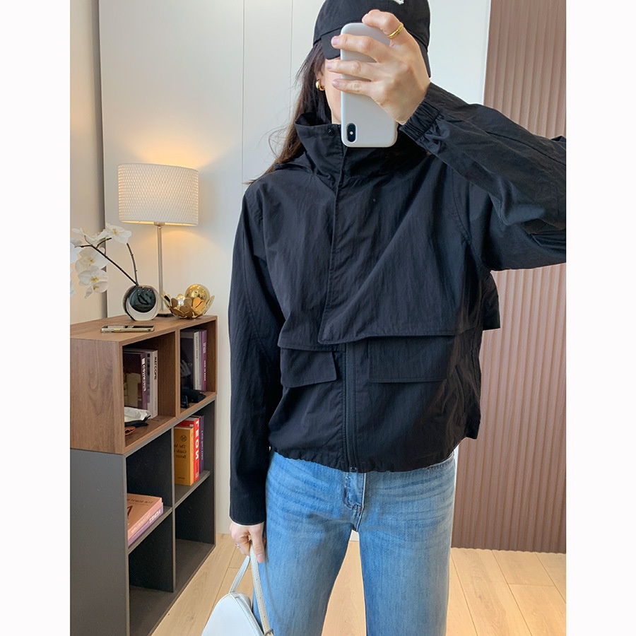 Women's Clothing Lu+ Lightweight Slimming Windproof Outdoor Long Sleeve Casual Sports Hooded Workwear Trench Coat Short Jacket_voghion.com