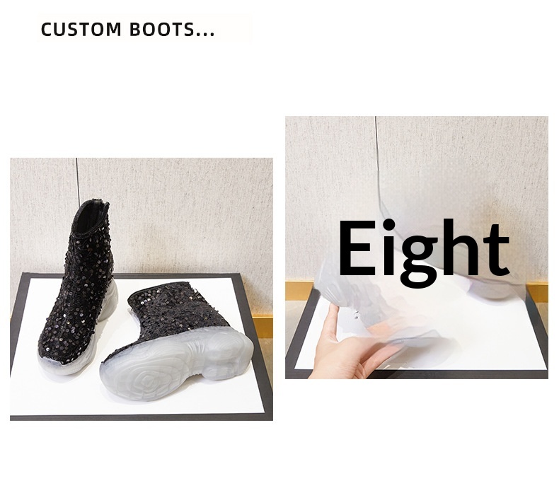 Scarpe con tacco alto ShoeGlobe da donna, nuovo design di nicchia per autunno e inverno, a metà polpaccio, foderate in pile, alla moda, in cotone versatile con paillettes_voghion.com