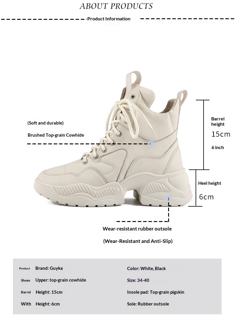 Chaussures montantes ShoeGlobe en cuir véritable à semelle épaisse pour femmes, doublées polaire, pour l'hiver, rehaussantes, inspirées par Martin, une célébrité d'Internet._voghion.com