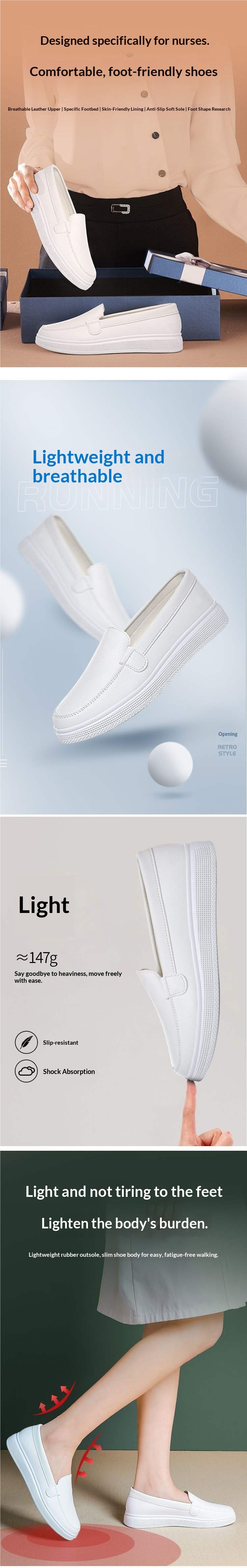 ShoeGlobe ShoeGlobe Nurse Women Soft Sole Leather Surface Flat Non-Tiring Foot Hospital Anti-Slip White Round Toe Breathable Deodorant Work_voghion.com