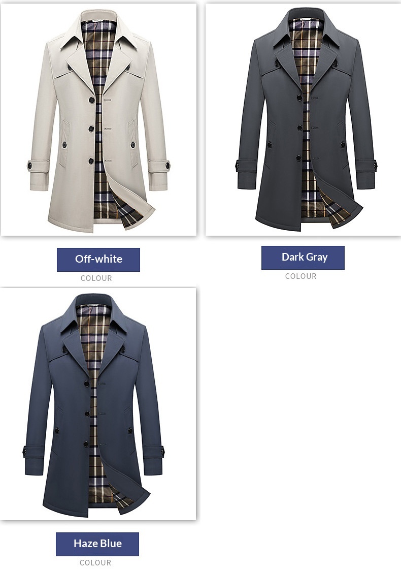 Damenbekleidung 2025 Neue große Größen Herren für Männer mittleren und jungen Alters Koreanischer Stil Slim Fit Einreiher Midi-Länge Trenchcoat_voghion.com