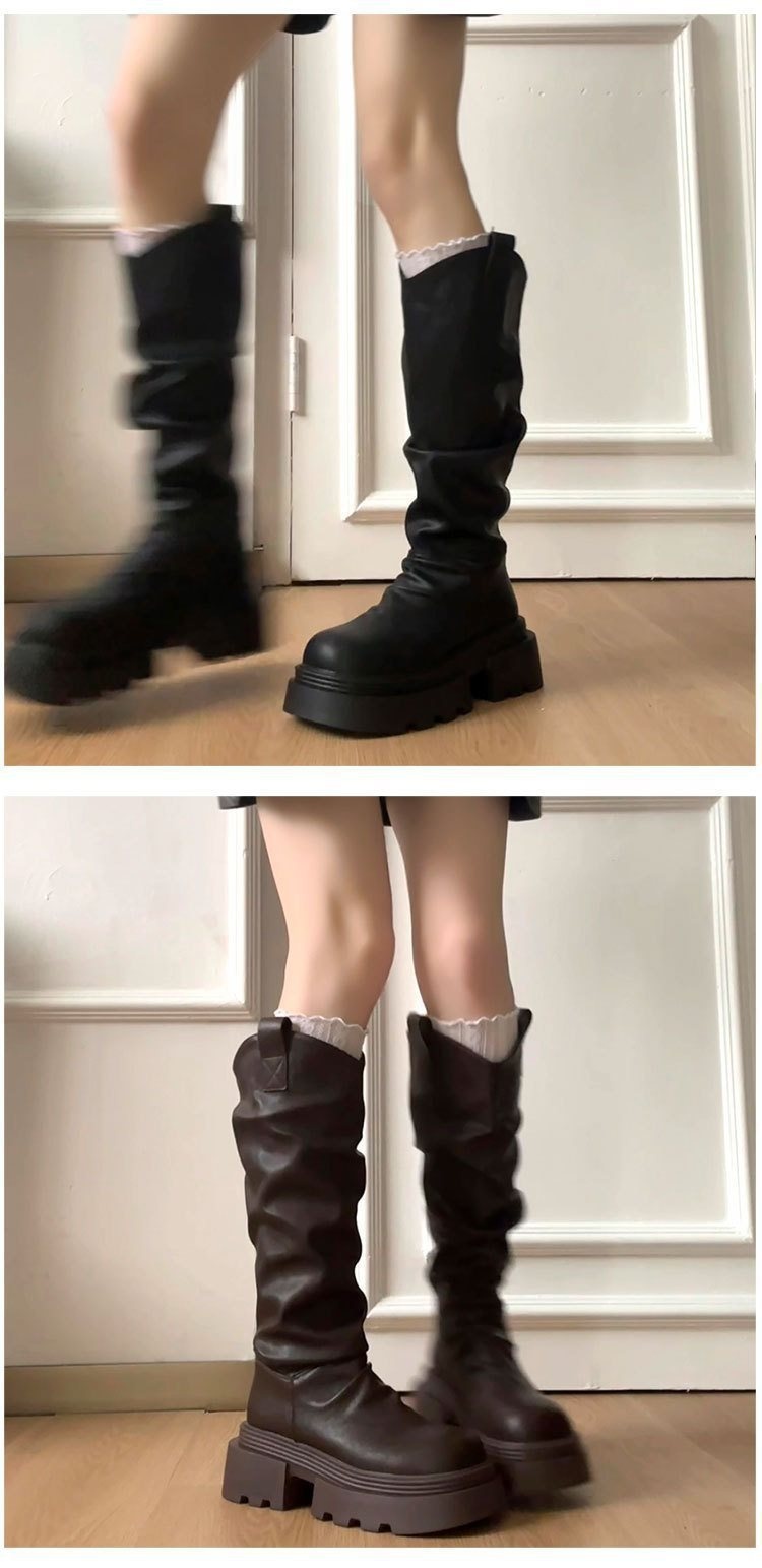 ShoeGlobe High Tube Fashion V Slim Thick Sole Autumn Winter 2025 Vielseitige Reitstiefel mit hohem Schaft und dicker Sohle_voghion.com