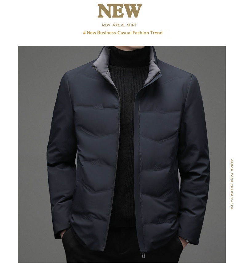 boy 2025 Winter New Casual Color Stand Collar White Duck Warm Down Middle-aged Men's Jacket_voghion.com