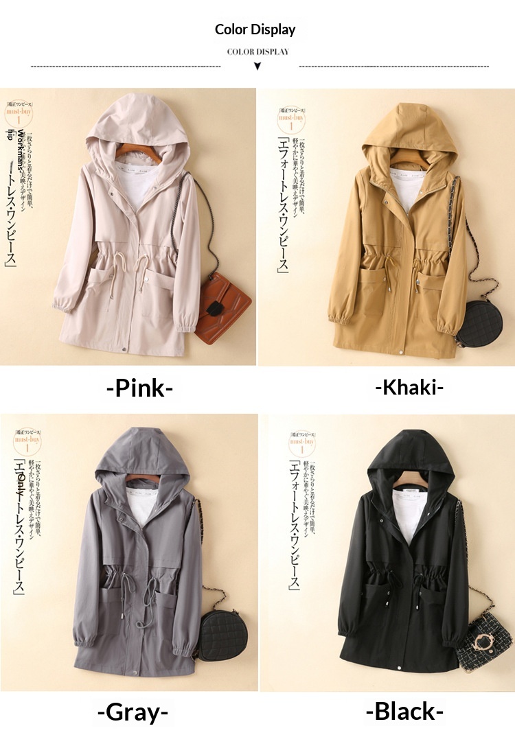 Women's Autumn New Korean Style Slim Fit Mid-Length Hooded Plus Size Student Trench Coat Fashion Ins Trend_voghion.com