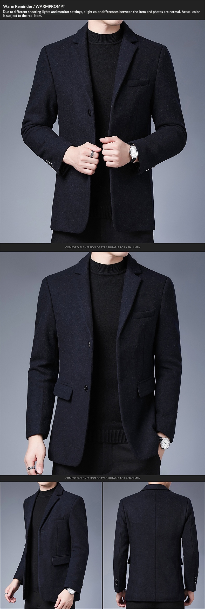 boy Boy Business Casual 2023 Autumn Winter Short Suit Solid Color Lapel Middle-aged Gentleman Wool Men's Coat_voghion.com