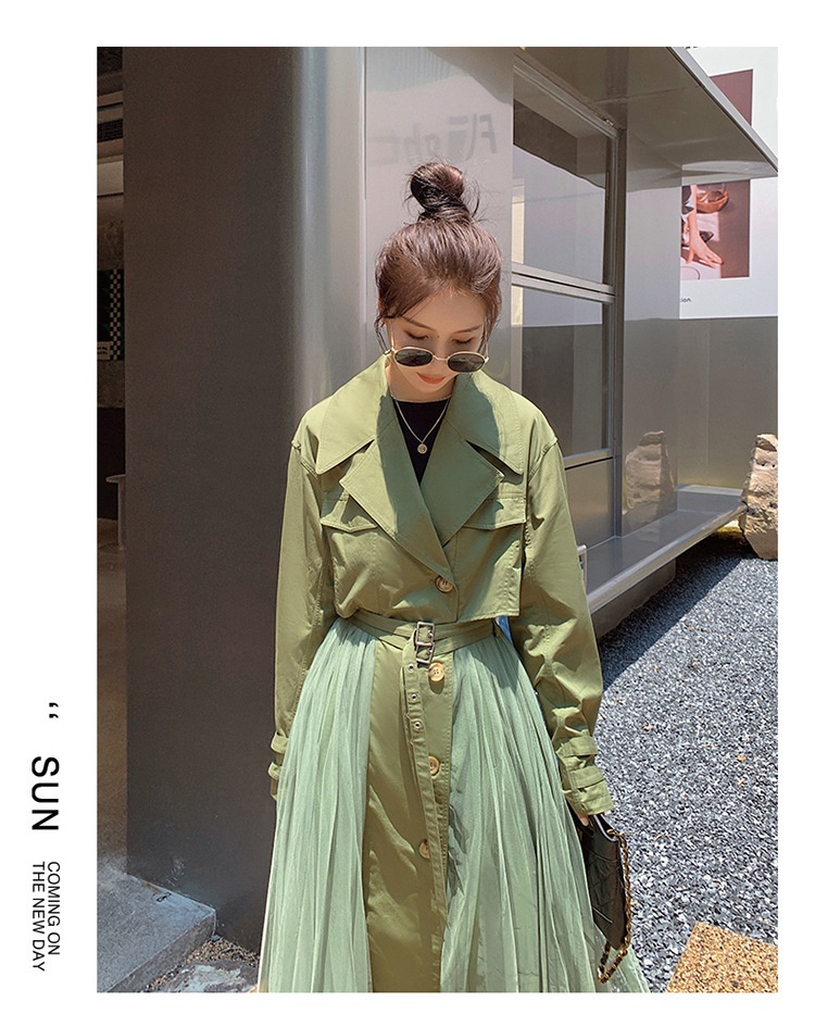 Women's Clothing Large Stock Available Spring And Autumn Khaki Trench For Women French Style Loose Mesh Patchwork Casual Elegant Coat_voghion.com