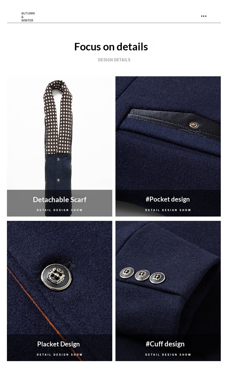 boy Boy 2022 Cross-Border Autumn Winter Thickened Woolen Coat Scarf Collar Jacket Men's Clothing Top_voghion.com