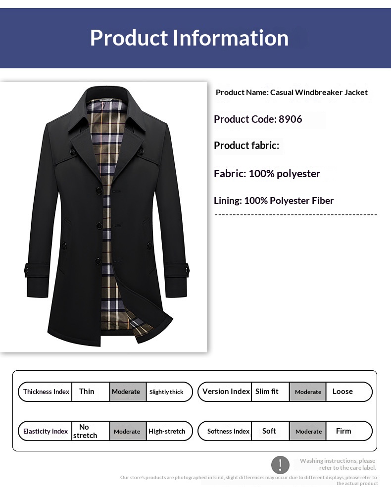 Damenbekleidung 2025 Neue große Größen Herren für Männer mittleren und jungen Alters Koreanischer Stil Slim Fit Einreiher Midi-Länge Trenchcoat_voghion.com