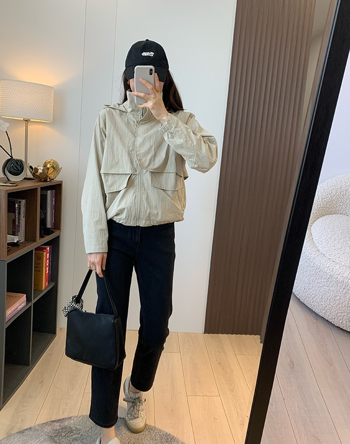Women's Clothing Lu+ Lightweight Slimming Windproof Outdoor Long Sleeve Casual Sports Hooded Workwear Trench Coat Short Jacket_voghion.com