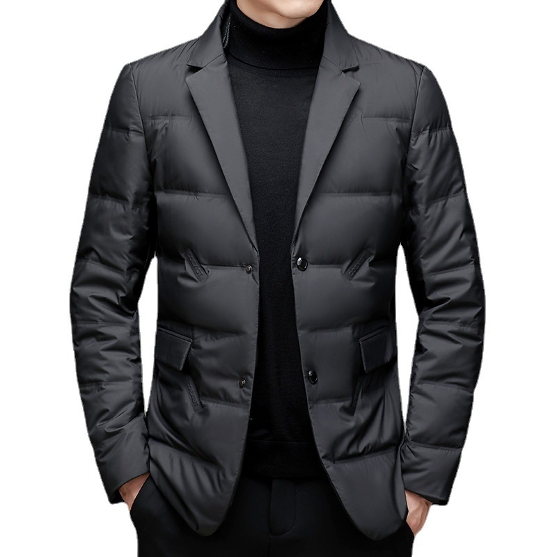 boy Detachable Scarf Suit Collar Down Jacket Men's Warm Winter Slim Fit Casual Simple Solid Color Youth Korean Version_voghion.com