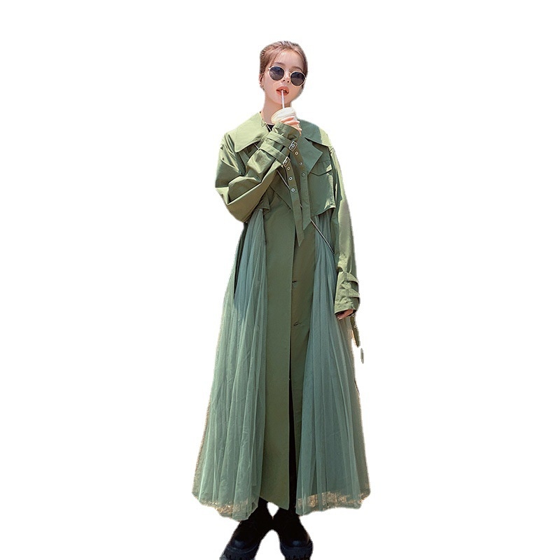 Women's Clothing Large Stock Available Spring And Autumn Khaki Trench For Women French Style Loose Mesh Patchwork Casual Elegant Coat_voghion.com