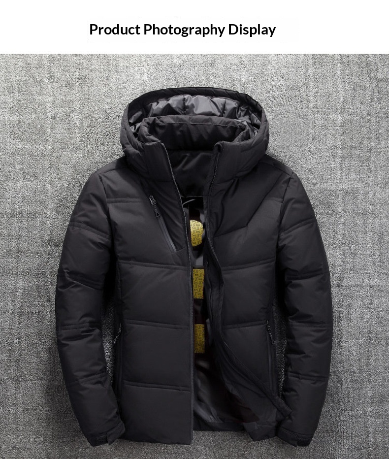 Kurtka chłopięca krótka, pogrubiona, nowa, stylowa, młodzieżowa, luźna, 50% białego puchu kaczego, męska, z kapturem, zimowa odzież_voghion.com