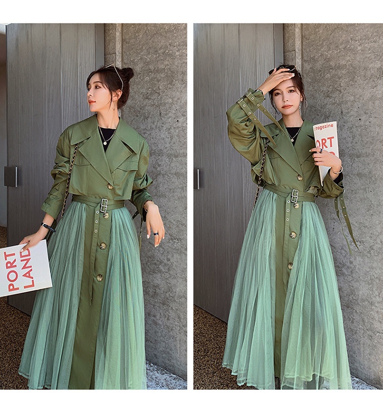 Women's Clothing Large Stock Available Spring And Autumn Khaki Trench For Women French Style Loose Mesh Patchwork Casual Elegant Coat_voghion.com