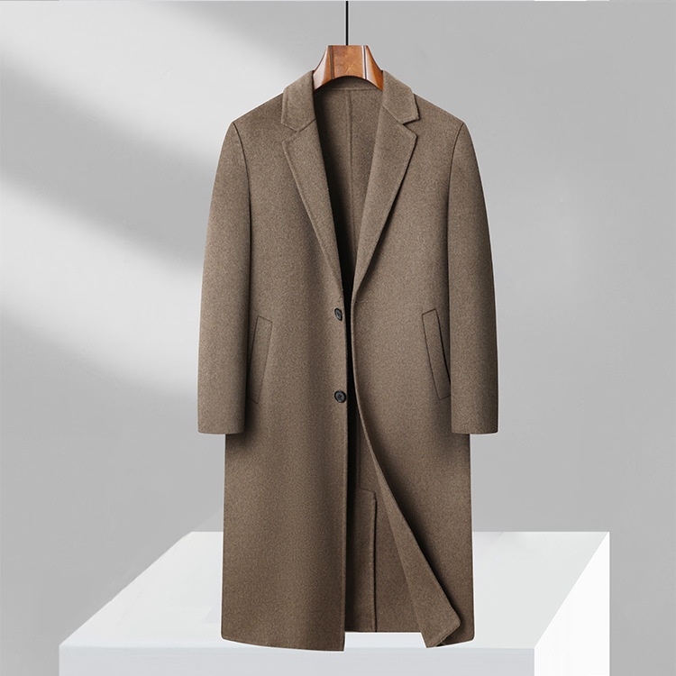 boy Boy Autumn Winter High-End Men's Bathrobe Style Long Over-the-Knee Double-Sided Cashmere With Tie Camel Wool Woolen Trench_voghion.com