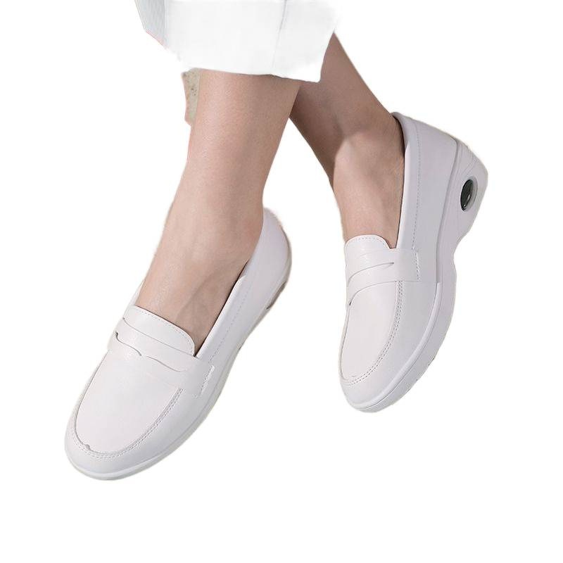 ShoeGlobe ShoeGlobe Air Cushion Nurse Shoes Women, White, Flat, Soft Height Increasing, Comfortable, Odor-Resistant, Non-Slip, Thick Sole,_voghion.com