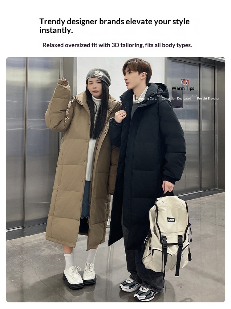 Erkek Kış Ekstra Uzun Diz Üstü Ceket Erkek Kalınlaştırılmış Zhonxi Mont Çift Stil Siyah Beyaz Kaz Tüyü Sanat Sınavı_voghion.com