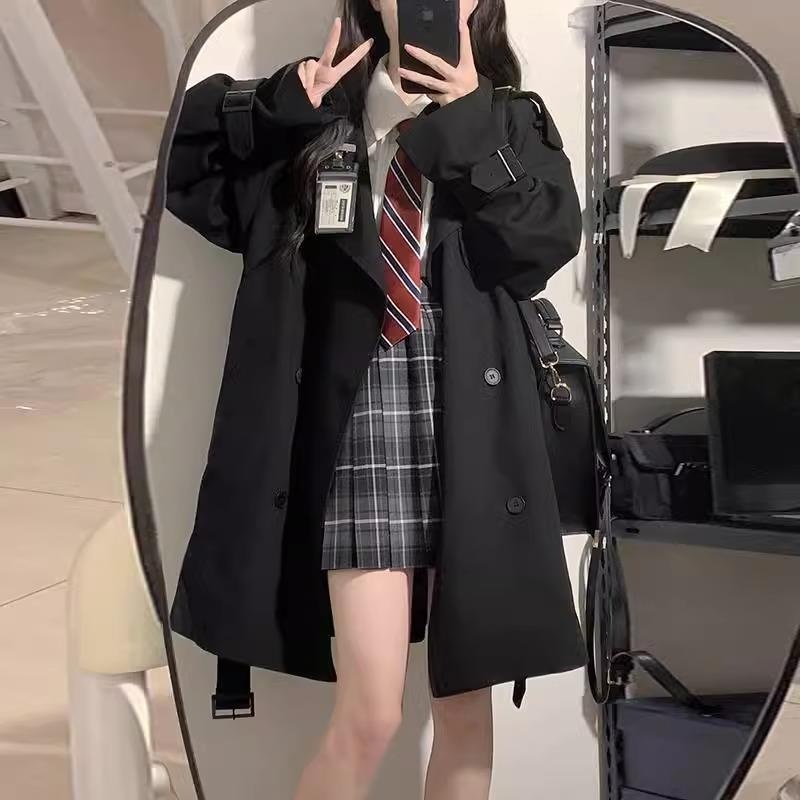 2024 Spring And Autumn New Korean High-End Black British Style Mid-Length Short Coat Jacket For Petite Women Trench_voghion.com