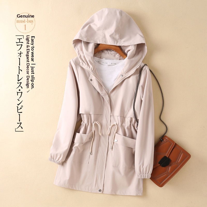 Women's Autumn New Korean Style Slim Fit Mid-Length Hooded Plus Size Student Trench Coat Fashion Ins Trend_voghion.com