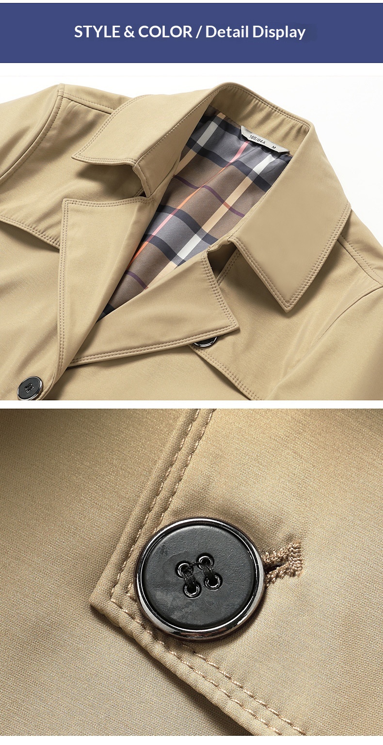 Damenbekleidung 2025 Neue große Größen Herren für Männer mittleren und jungen Alters Koreanischer Stil Slim Fit Einreiher Midi-Länge Trenchcoat_voghion.com