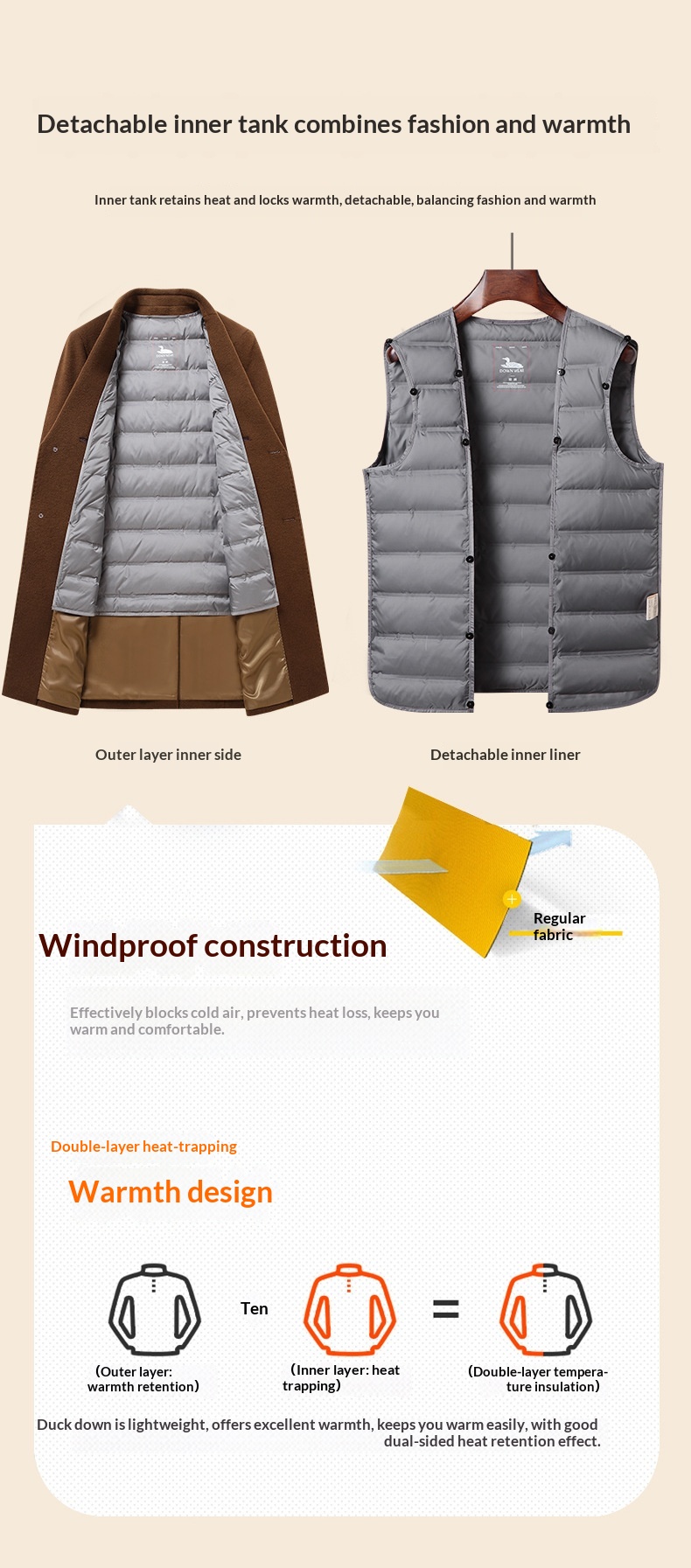 Trench-coat mi-long en laine pour homme, 100 % coton, intérieur en duvet de canard, idéal pour l'automne et l'hiver._voghion.com