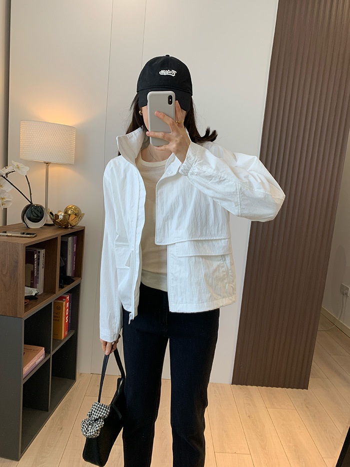 Women's Clothing Lu+ Lightweight Slimming Windproof Outdoor Long Sleeve Casual Sports Hooded Workwear Trench Coat Short Jacket_voghion.com