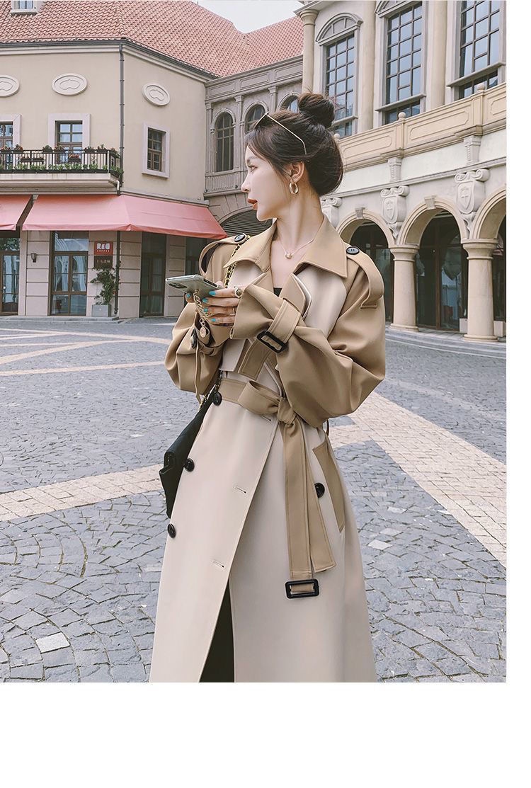 Modischer, eleganter Trenchcoat für Damen, mittellang, Herbst 2022, neuer Stil, Farbblock-Design, Overknee-Schnitt_voghion.com