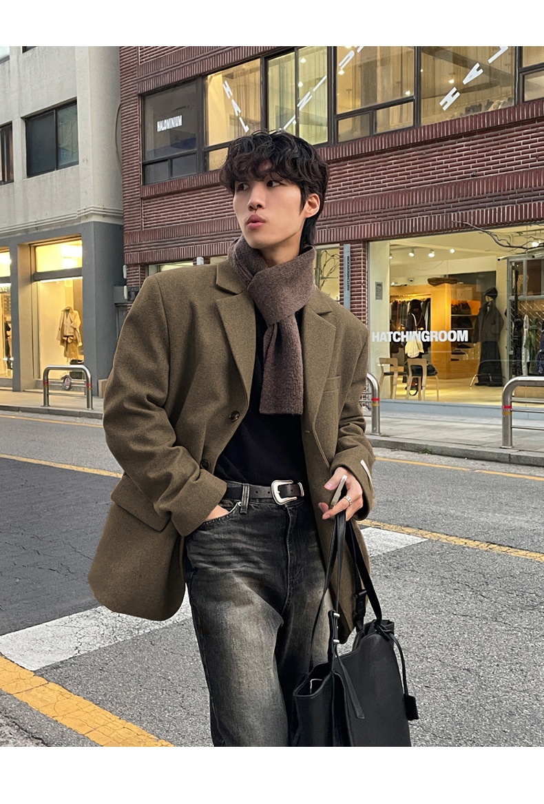 boy Boy ASCLO Korean Version Autumn Winter New Men's Short Old Money Style Trendy Handsome Versatile Suit Wool Coat_voghion.com