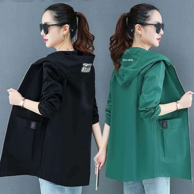 Women's Clothing Plus Size Women's Hooded Mid-Length 40-150kg Loose Korean Style Slimming Trench Coat For Autumn_voghion.com