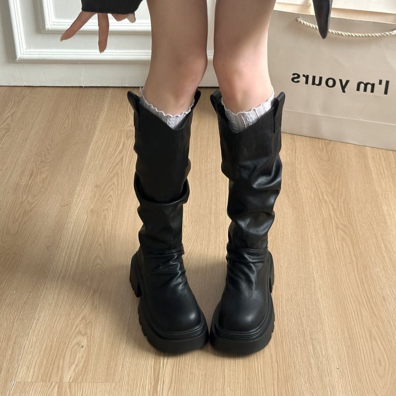 ShoeGlobe High Tube Fashion V Slim Thick Sole Autumn Winter 2025 Vielseitige Reitstiefel mit hohem Schaft und dicker Sohle_voghion.com
