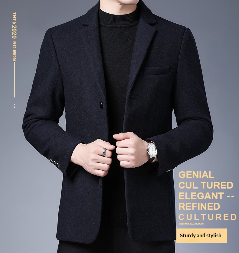 boy Boy Business Casual 2023 Autumn Winter Short Suit Solid Color Lapel Middle-aged Gentleman Wool Men's Coat_voghion.com