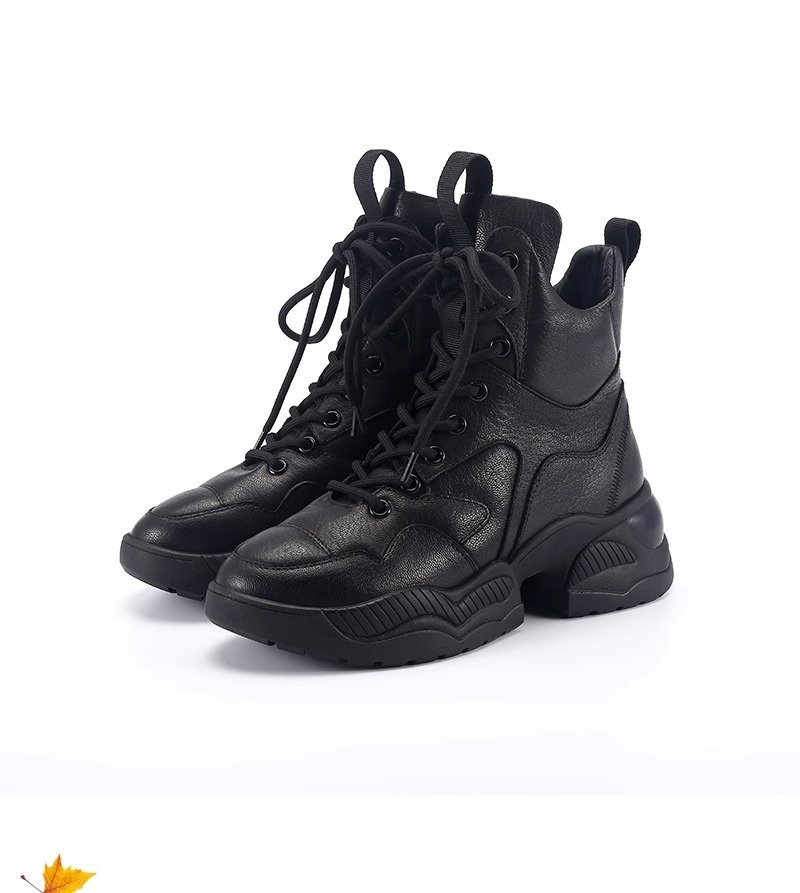 Chaussures montantes ShoeGlobe en cuir véritable à semelle épaisse pour femmes, doublées polaire, pour l'hiver, rehaussantes, inspirées par Martin, une célébrité d'Internet._voghion.com