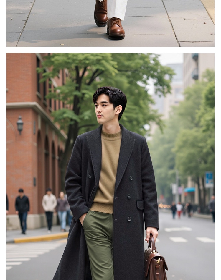 Manteau d'hiver pour garçon, 100 % laine, longueur genou, style coréen, double face, en cachemire épais, style décontracté._voghion.com