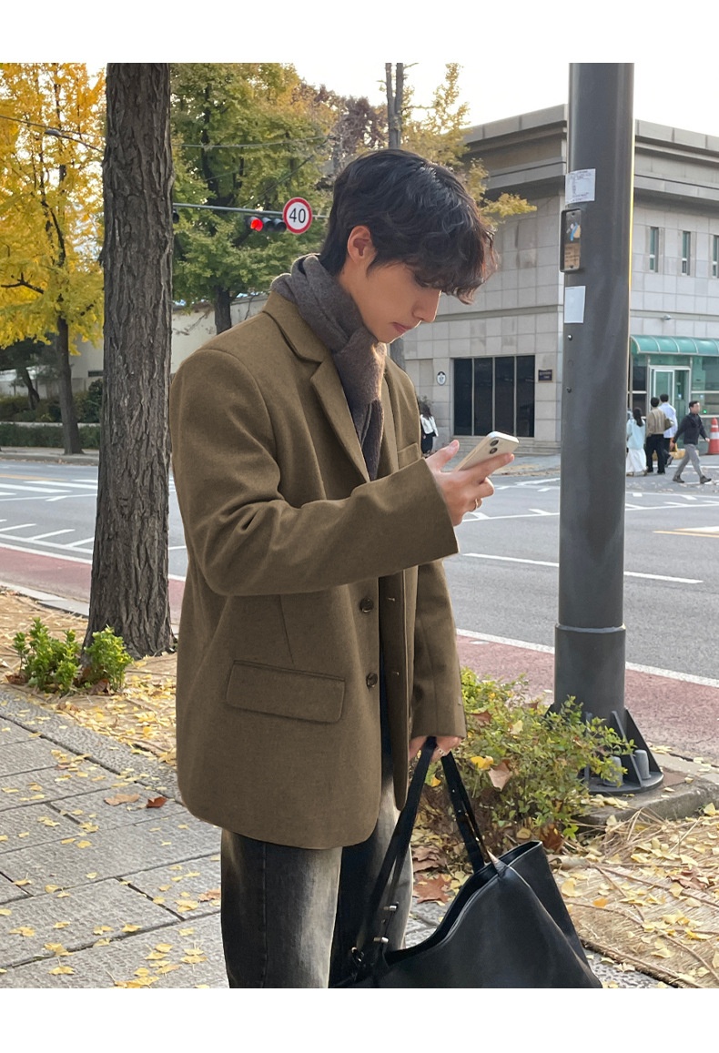 boy Boy ASCLO Korean Version Autumn Winter New Men's Short Old Money Style Trendy Handsome Versatile Suit Wool Coat_voghion.com