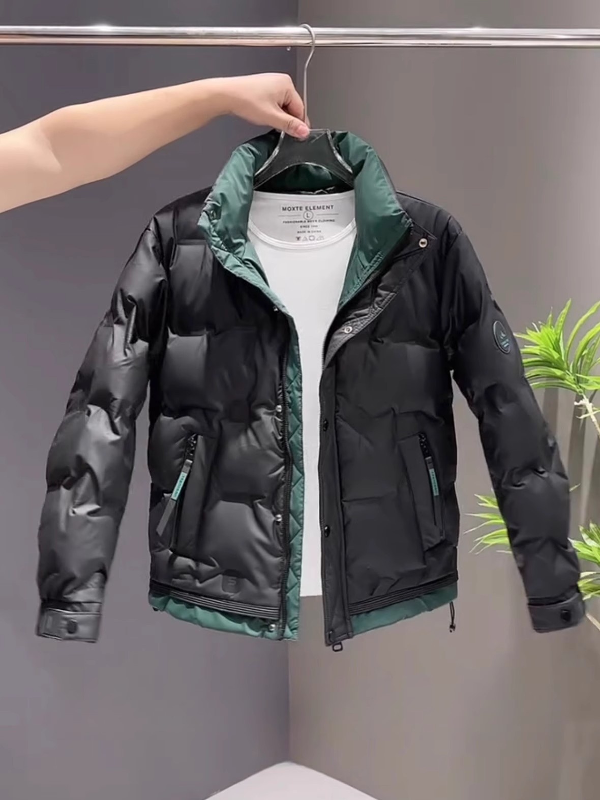 boy Down Jacket Stand Collar Winter New Thickened Color Block Warm Casual Short Coat Men's Trendy National Standard 50_voghion.com