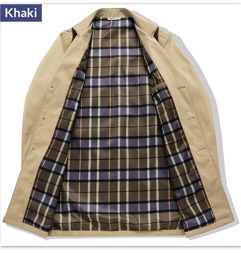 Damenbekleidung 2025 Neue große Größen Herren für Männer mittleren und jungen Alters Koreanischer Stil Slim Fit Einreiher Midi-Länge Trenchcoat_voghion.com