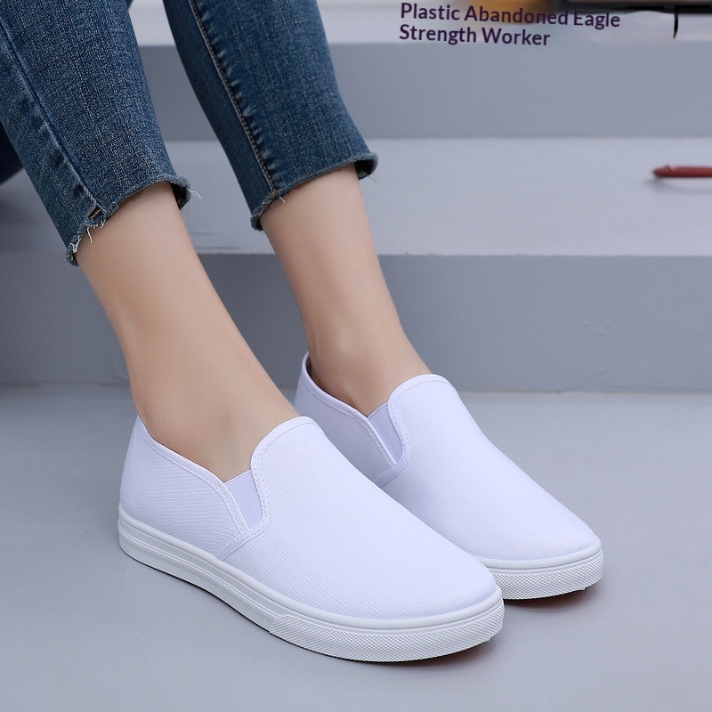 ShoeGlobe Damen- und Herren-Arbeitsschuhe aus weißem, flachem, rutschfestem Stoff im Vintage-Look aus Peking, bequem und leicht._voghion.com