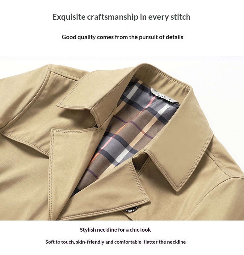 Damenbekleidung 2025 Neue große Größen Herren für Männer mittleren und jungen Alters Koreanischer Stil Slim Fit Einreiher Midi-Länge Trenchcoat_voghion.com