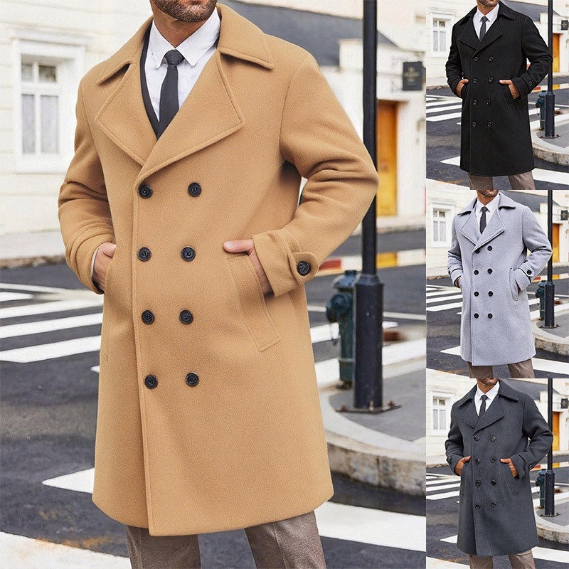 boy Boy Cross-Border Autumn Winter New European And American Trench Coat Men's Double-Breasted Mid-Length Woolen Overcoat_voghion.com