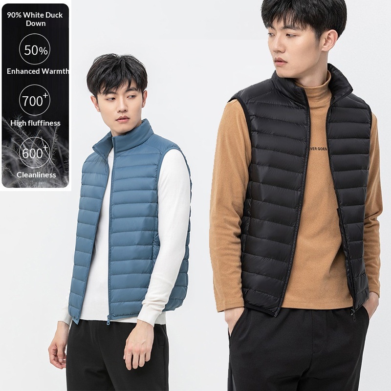 Leichte Herren-Daunenjacke für Herbst und Winter, kurz geschnitten, mit Stehkragen, ultraleicht, lässig und ultraleicht._voghion.com