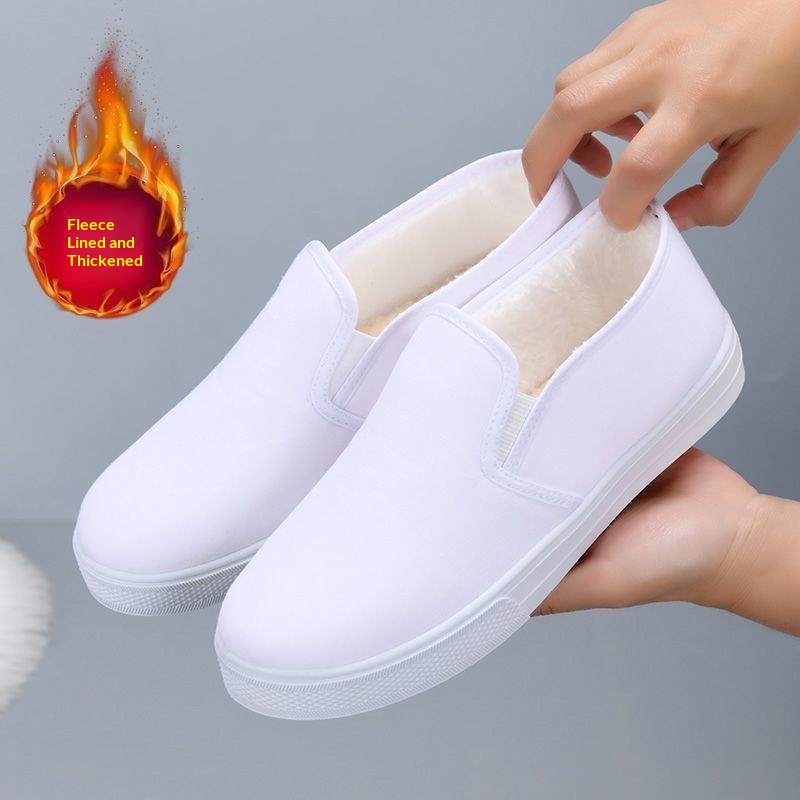 ShoeGlobe White Nurse Old North Arbeitsschuhe für Damen, flach, rutschfest, fleecegefüttert, Baumwolle, niedrig geschnitten, Gesundheitsschuhe_voghion.com