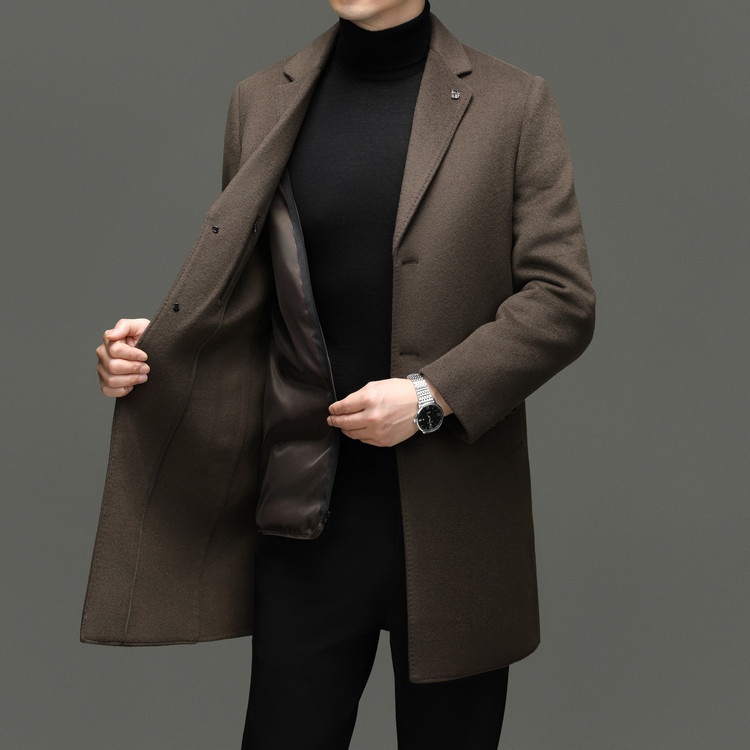 Boy Brand mittellanger Wollmantel aus reiner Wolle, Herren-Winterjacke mit herausnehmbarem Daunenfutter und Kragen_voghion.com