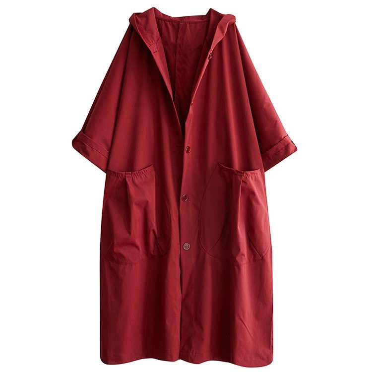 2024 Autumn New Artistic Loose Plus Size Over-the-Knee Long Large Pocket Trench Coat For Women With Hooded Commuter Casual_voghion.com