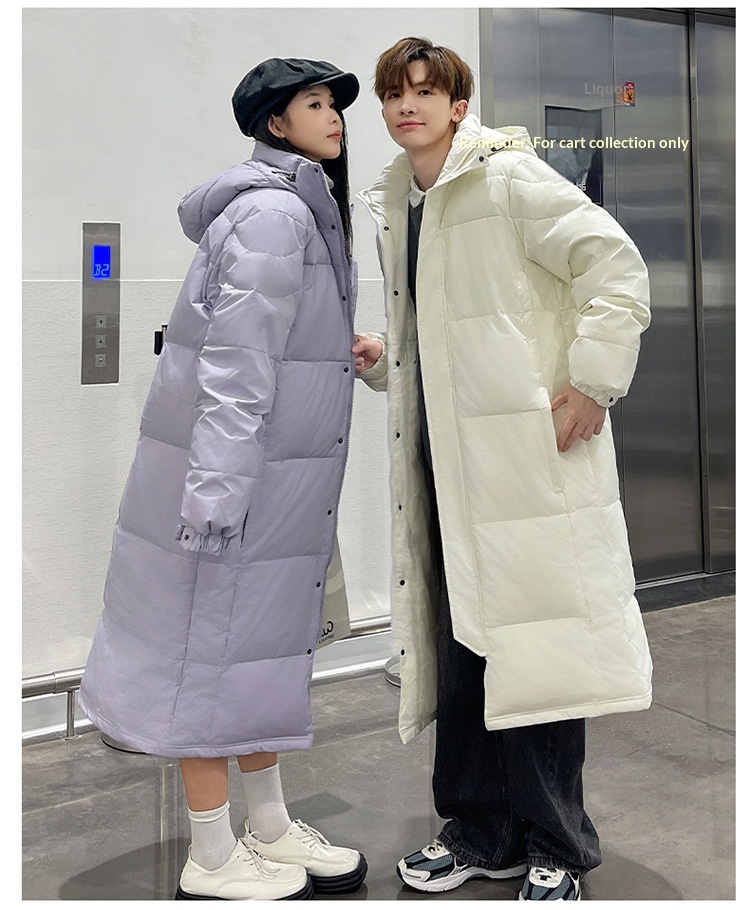 Erkek Kış Ekstra Uzun Diz Üstü Ceket Erkek Kalınlaştırılmış Zhonxi Mont Çift Stil Siyah Beyaz Kaz Tüyü Sanat Sınavı_voghion.com