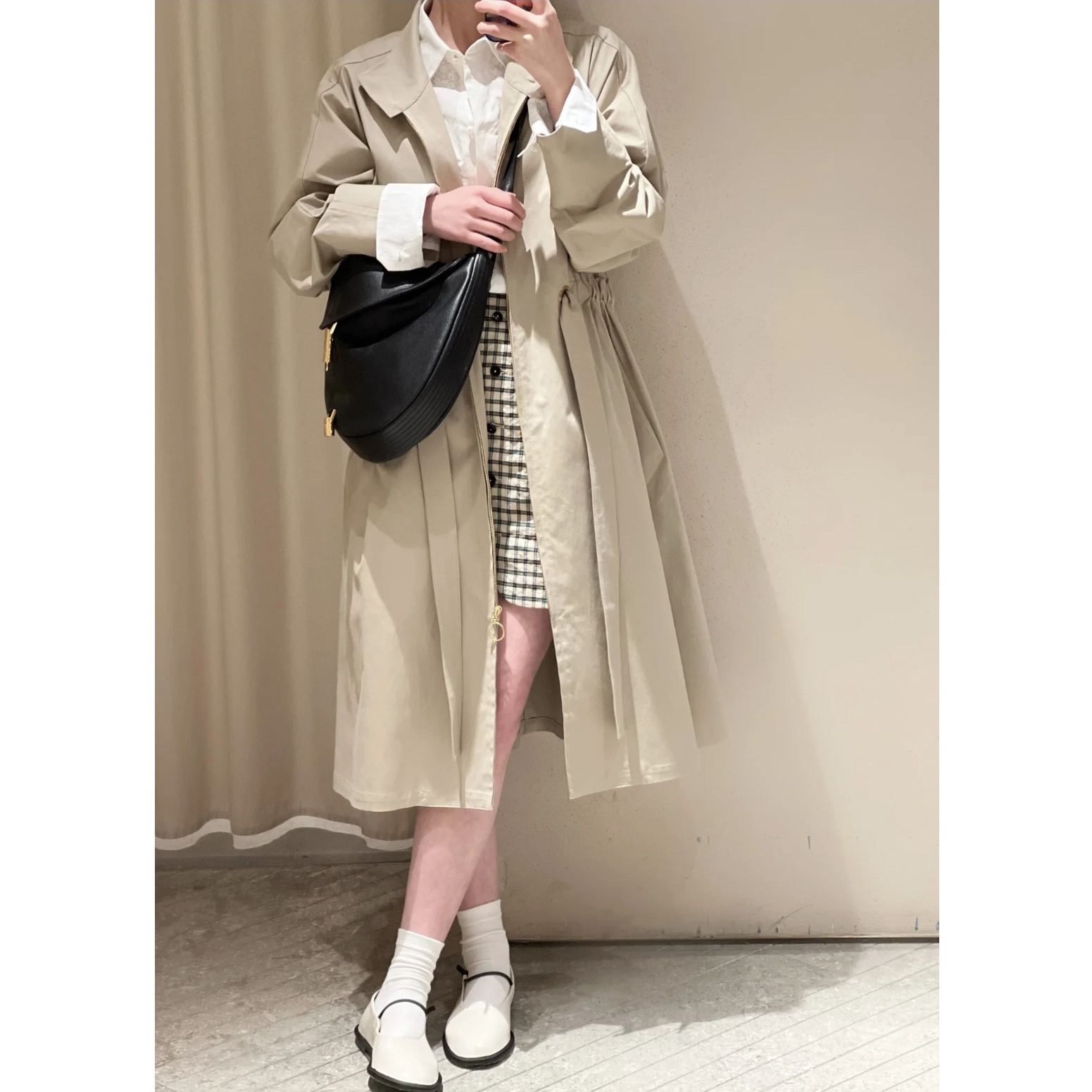 Women's Clothing In Stock Xiaohefeng Spring And Autumn Loose Drawstring Stand Collar Casual Simple Mid-Length Trench Coat F_voghion.com