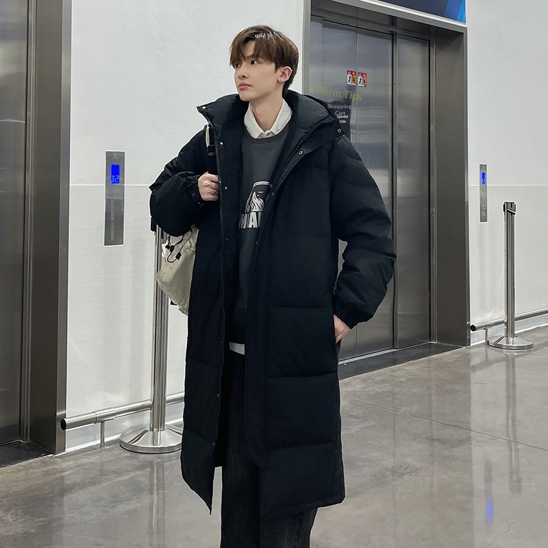 boy Winter Extra Lon Over-the-Knee Jacket Men's Thickened Zhonxi Coat Couple Style Black White Goose Down Art Exam_voghion.com