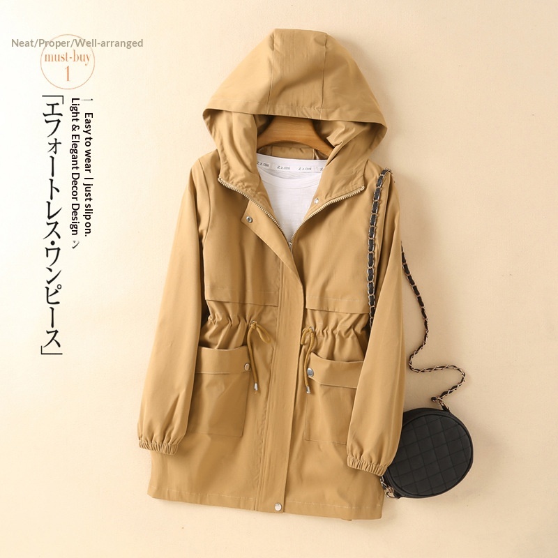 Women's Autumn New Korean Style Slim Fit Mid-Length Hooded Plus Size Student Trench Coat Fashion Ins Trend_voghion.com