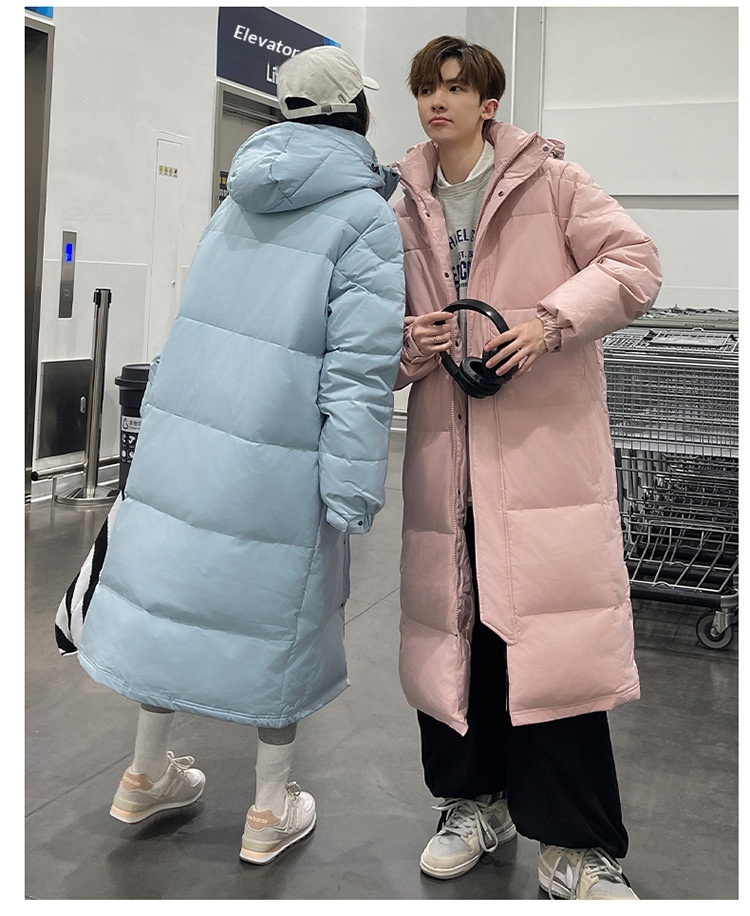 Erkek Kış Ekstra Uzun Diz Üstü Ceket Erkek Kalınlaştırılmış Zhonxi Mont Çift Stil Siyah Beyaz Kaz Tüyü Sanat Sınavı_voghion.com