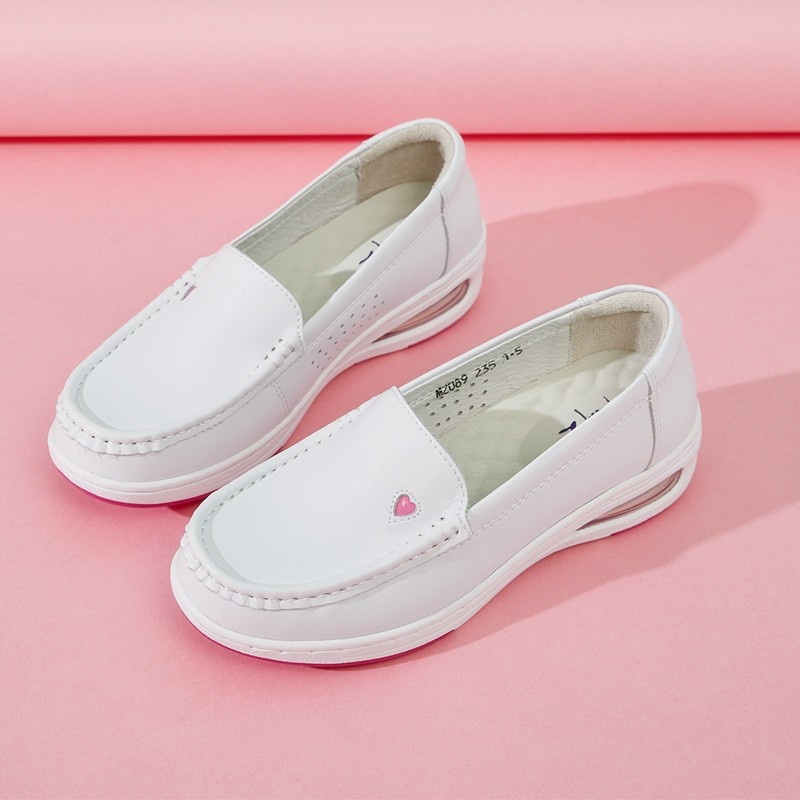 ShoeGlobe Nurse Weiße Damen-Schuhe mit Luftpolsterung, weich, bequem, atmungsaktiv, rutschfest, dicke Sohle, versteckter Keilsohle, ideal für Frühling und Sommer_voghion.com